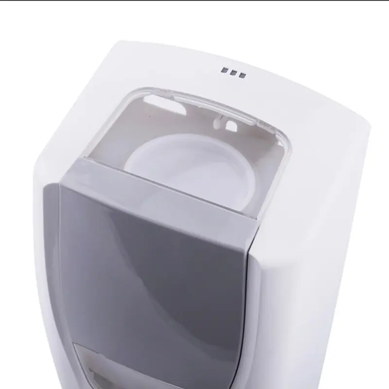 Close-up of the Purnext W220M soap dispenser top showing the clear level window above the refillable bottle